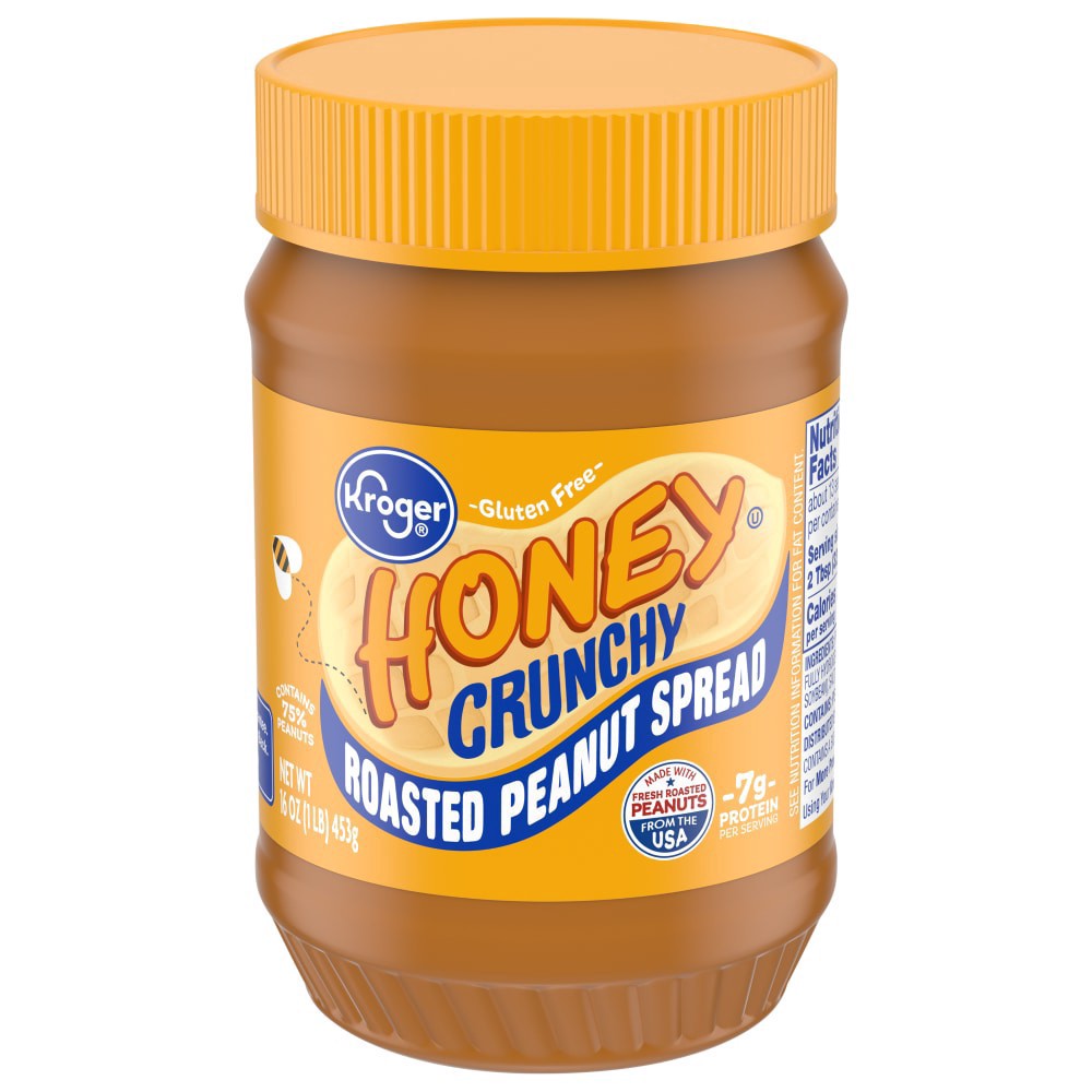 slide 1 of 4, Kroger Roasted Peanuts & Honey Crunchy Peanut Butter, 16 oz