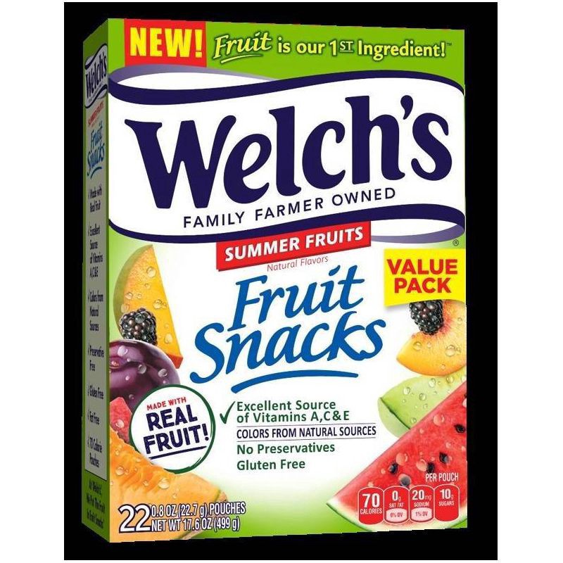 slide 1 of 1, Welch's Summer Fruits Fruit Snacks 0.8oz Pouches -22ct Box, 22 ct