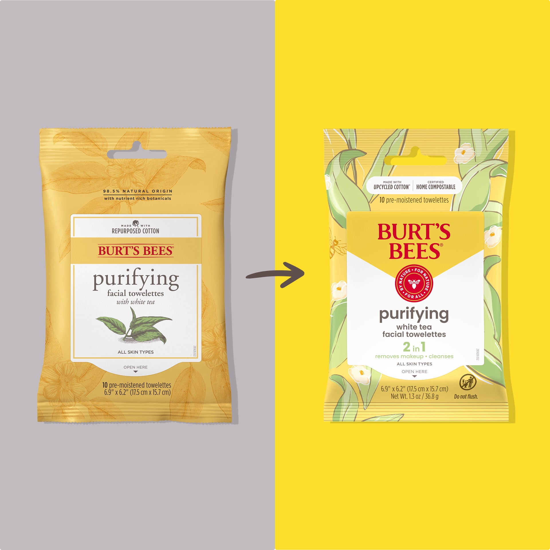 slide 4 of 5, Burt's Bees Purifying with White Tea Facial Cleanser Towelettes, 10 ct