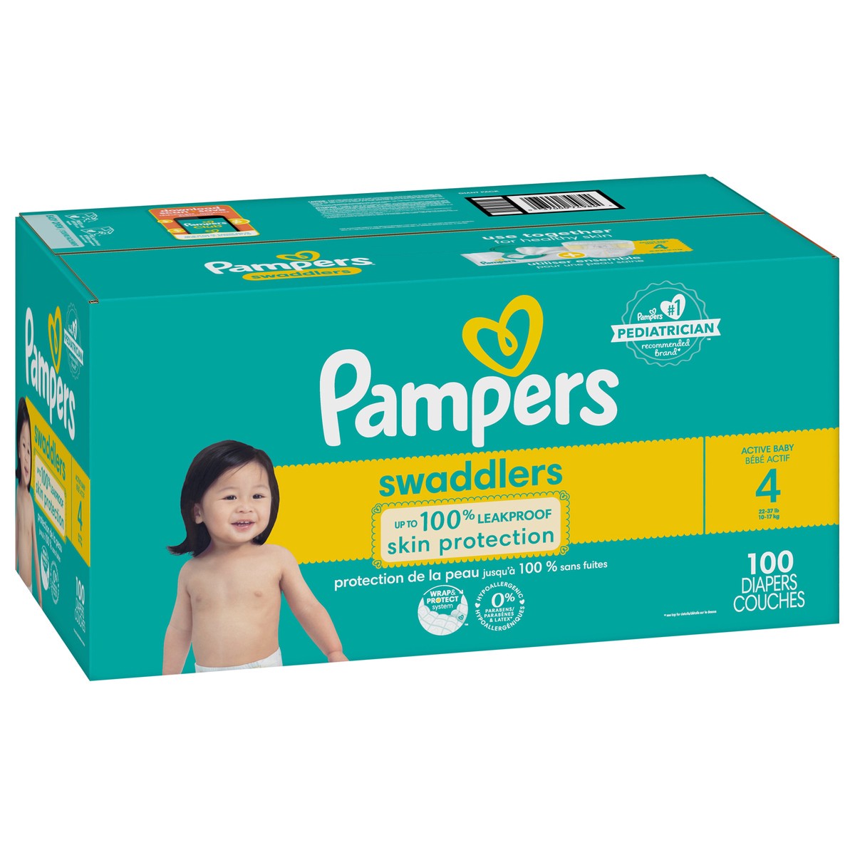 slide 4 of 4, Pampers Swaddlers Active Baby Diaper Size 4 100 Count, 100 ct