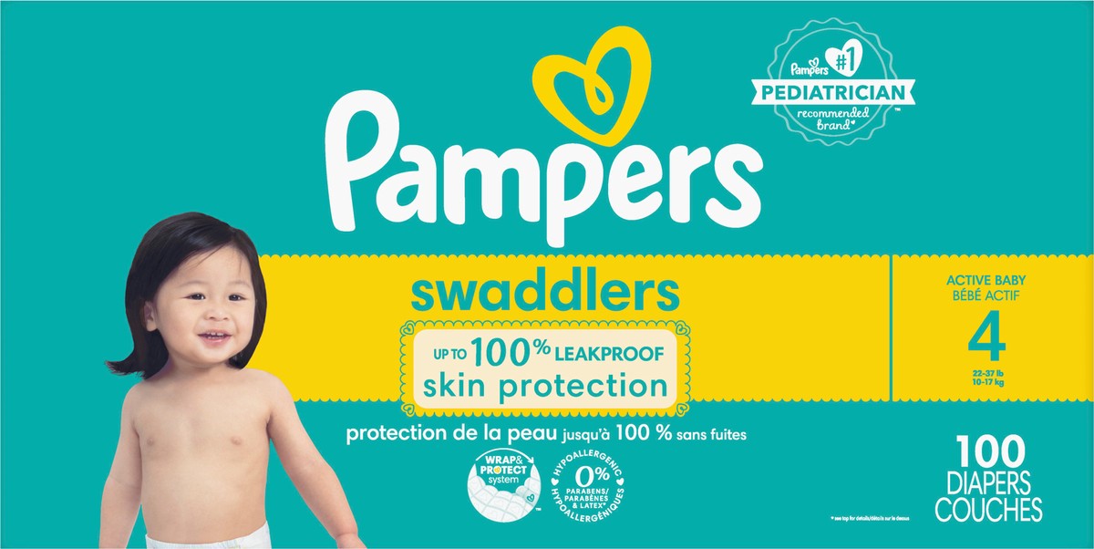 slide 4 of 4, Pampers Swaddlers Active Baby Diaper Size 4 100 Count, 100 ct