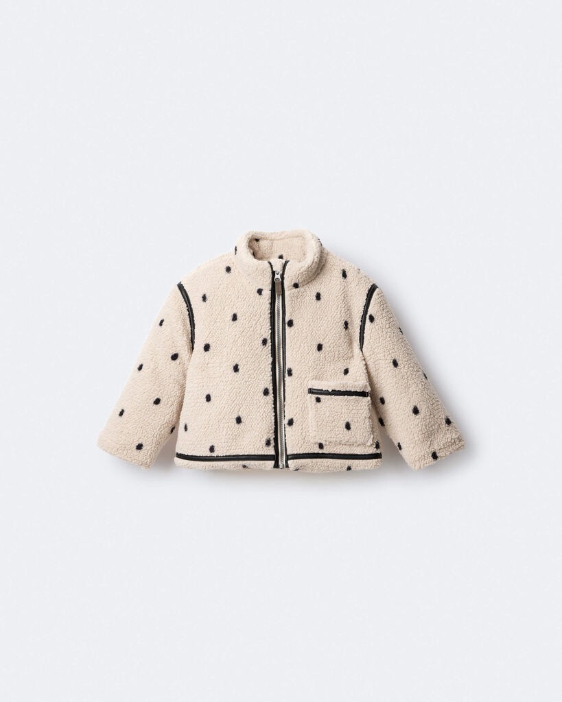 slide 6 of 7, Otteravenue Toddler Girl Polka Dot Sherpa Jacket - Ivory Ivory/Black 5T, 1 ct