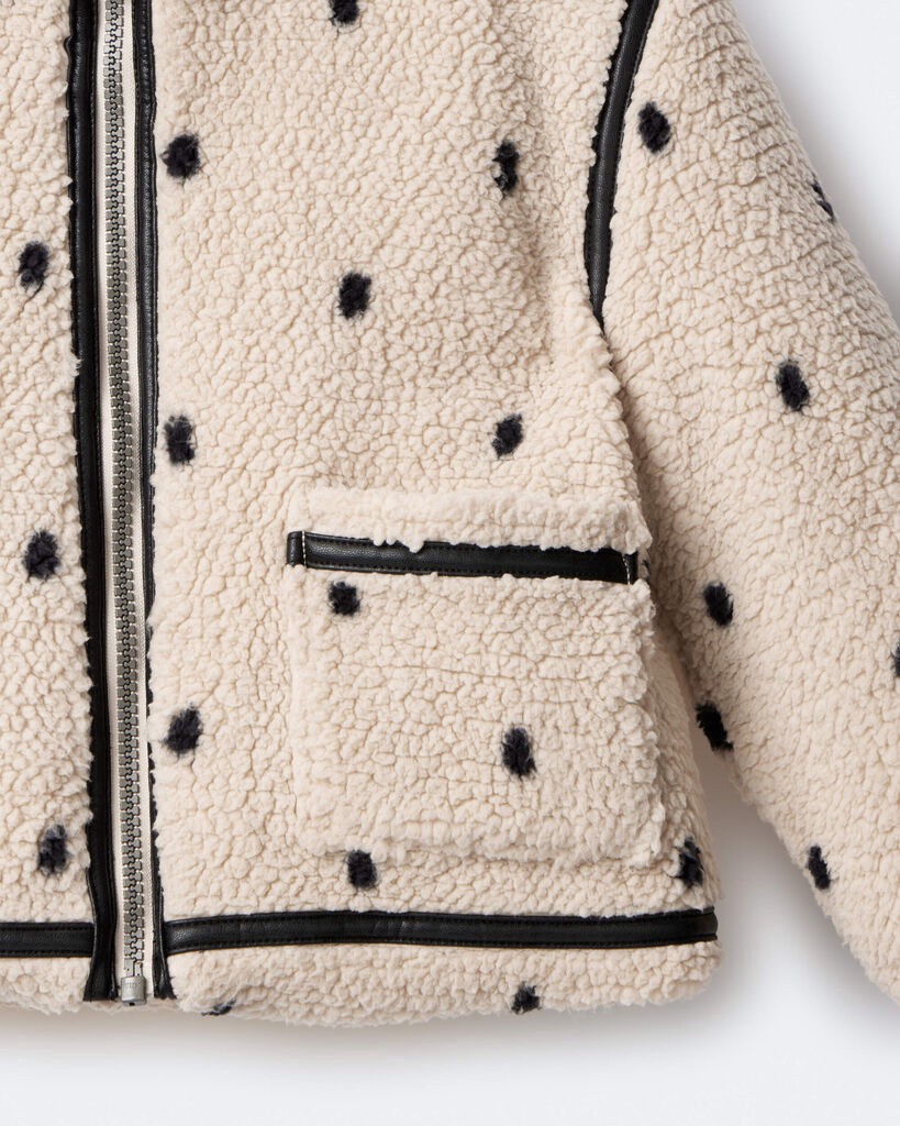 slide 5 of 7, Otteravenue Toddler Girl Polka Dot Sherpa Jacket - Ivory Ivory/Black 5T, 1 ct