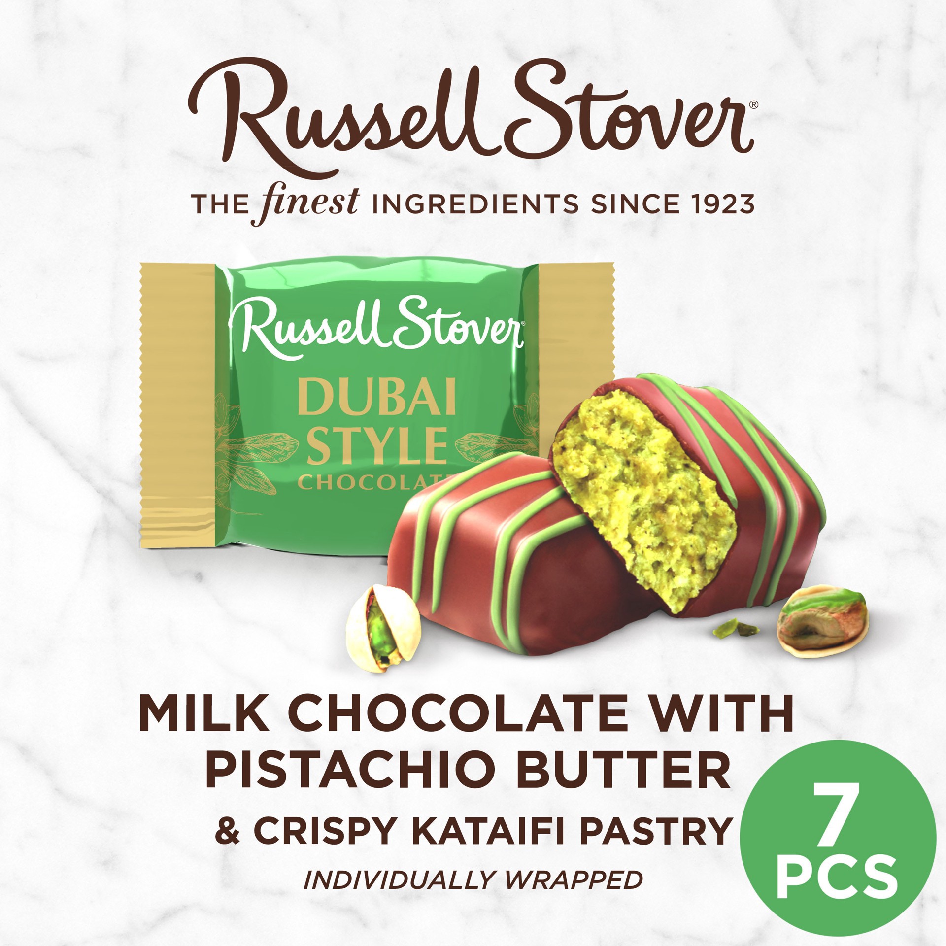 slide 2 of 5, RUSSELL STOVER Dubai Style Milk Chocolate Candy Bar with Pistachio & Kataifi Gift Bag, 4.2 oz., 4.2 oz