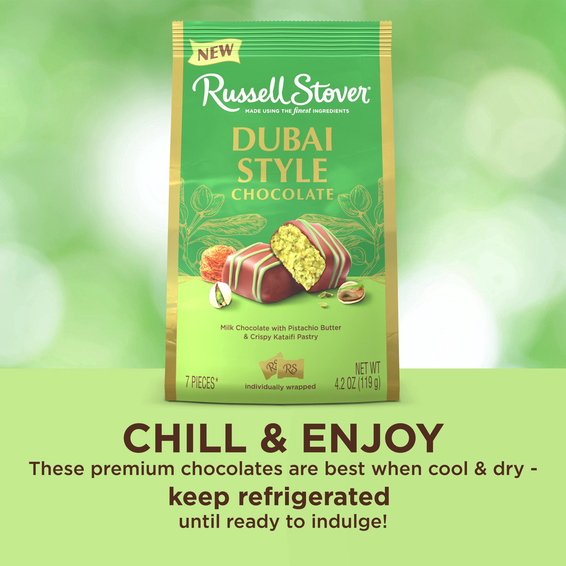 slide 4 of 5, RUSSELL STOVER Dubai Style Milk Chocolate Candy Bar with Pistachio & Kataifi Gift Bag, 4.2 oz., 4.2 oz