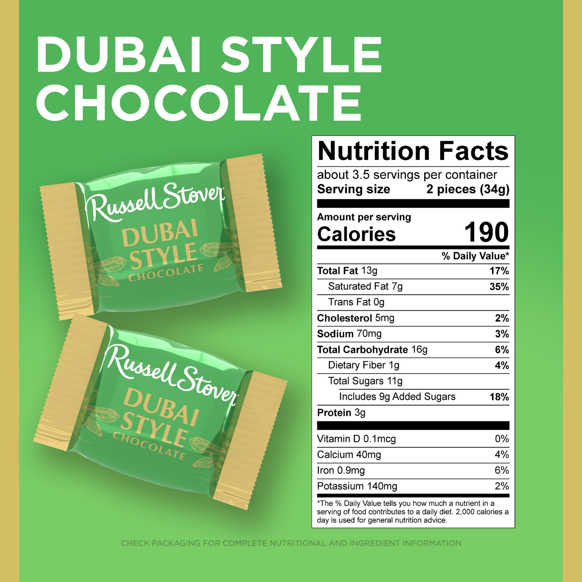 slide 3 of 5, RUSSELL STOVER Dubai Style Milk Chocolate Candy Bar with Pistachio & Kataifi Gift Bag, 4.2 oz., 4.2 oz