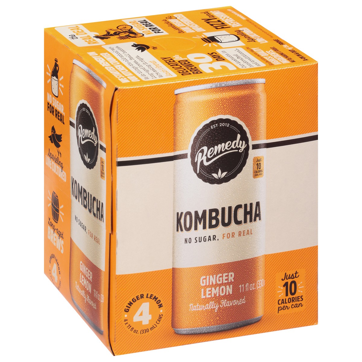 slide 5 of 12, Remedy Ginger Lemon Kombucha 4 - 11 fl oz Cans, 44 fl oz