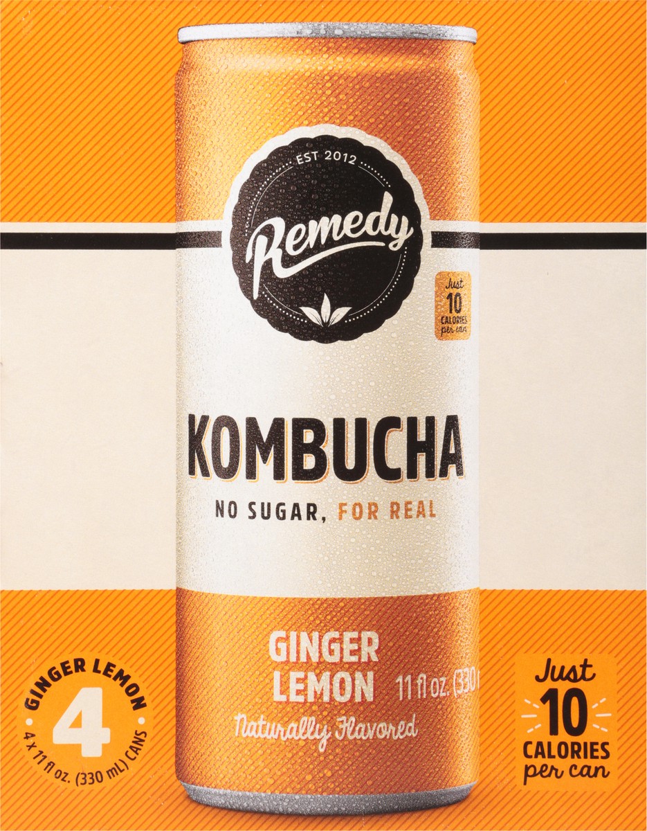 slide 10 of 12, Remedy Ginger Lemon Kombucha 4 - 11 fl oz Cans, 44 fl oz