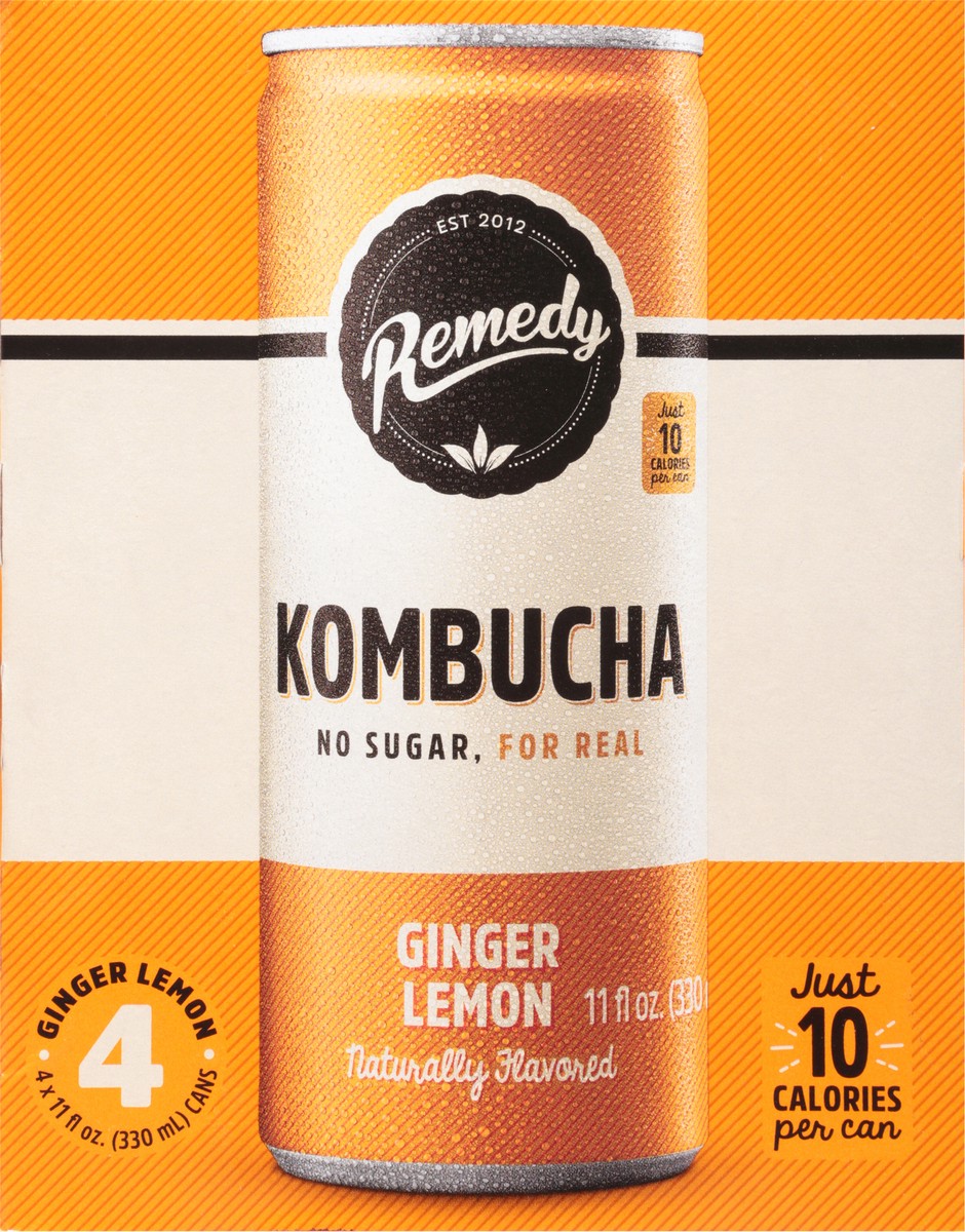 slide 9 of 12, Remedy Ginger Lemon Kombucha 4 - 11 fl oz Cans, 44 fl oz