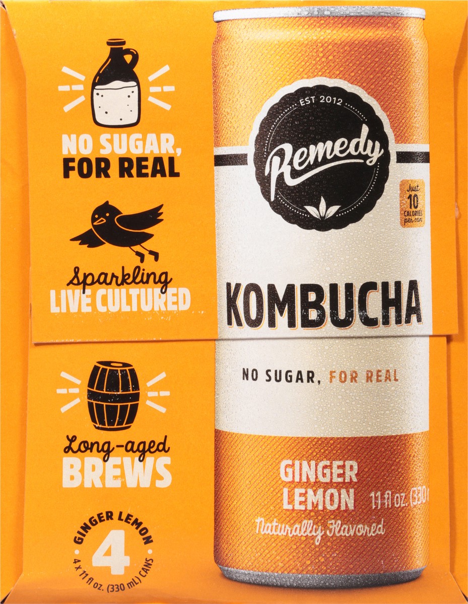 slide 8 of 12, Remedy Ginger Lemon Kombucha 4 - 11 fl oz Cans, 44 fl oz
