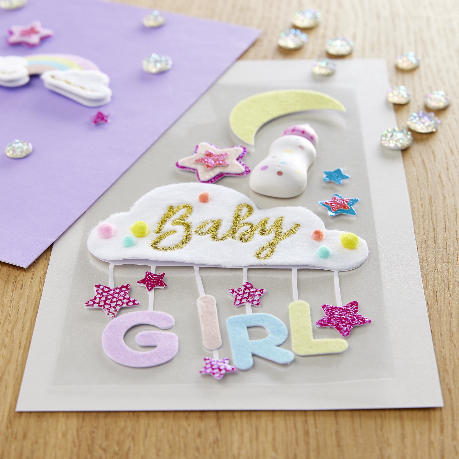 slide 2 of 3, Baby Girl Cloud Dimensional Stickers By Recollections, 3.75 in x 6.75 in