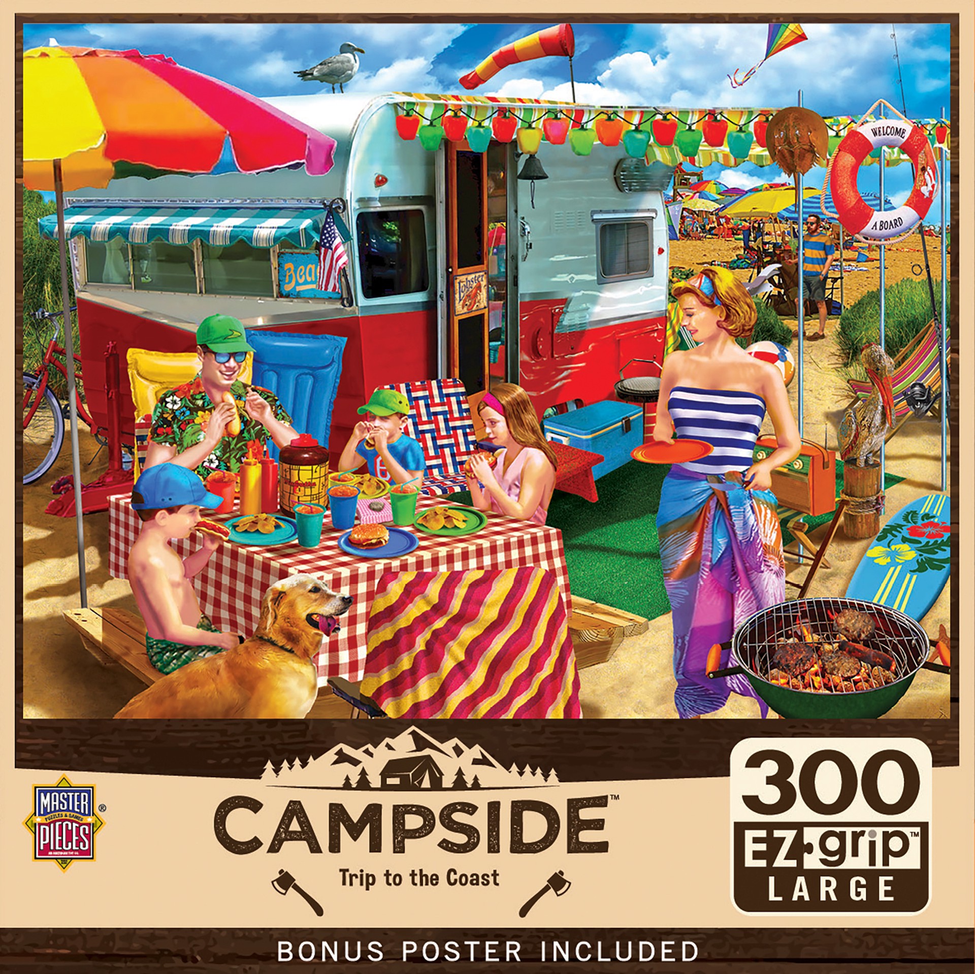 slide 1 of 6, Masterpieces Campside - Trip to the Coast 300 Piece EZ Grip Puzzle, 1 ct
