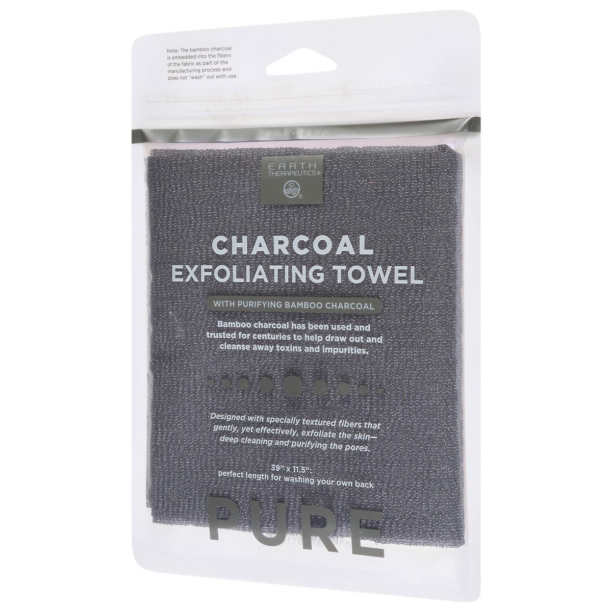 slide 5 of 9, Earth Therapeutics Pure Charcoal Exfoliating Towel with Purifying Bamboo Charcoal 1 ea, 1 ct
