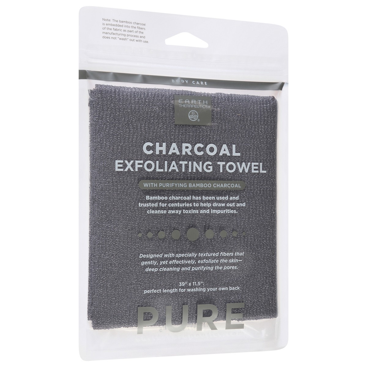 slide 1 of 9, Earth Therapeutics Pure Charcoal Exfoliating Towel with Purifying Bamboo Charcoal 1 ea, 1 ct