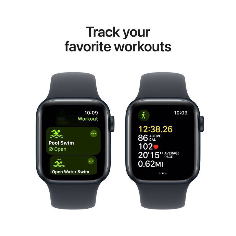 slide 3 of 8, Apple Watch SE GPS (2024) 40mm Midnight Aluminum Case with Midnight Sport Band - M/L, 1 ct