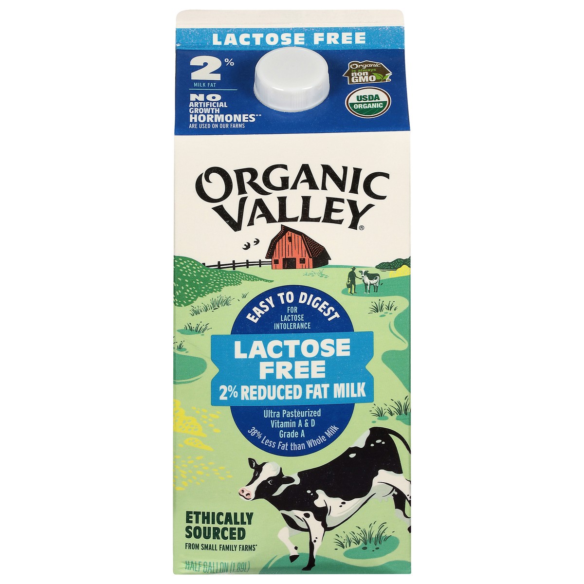 slide 1 of 5, Organic Valley Lactose Free 2% Reduced Fat Milk 0.5 gal, 1/2 gal