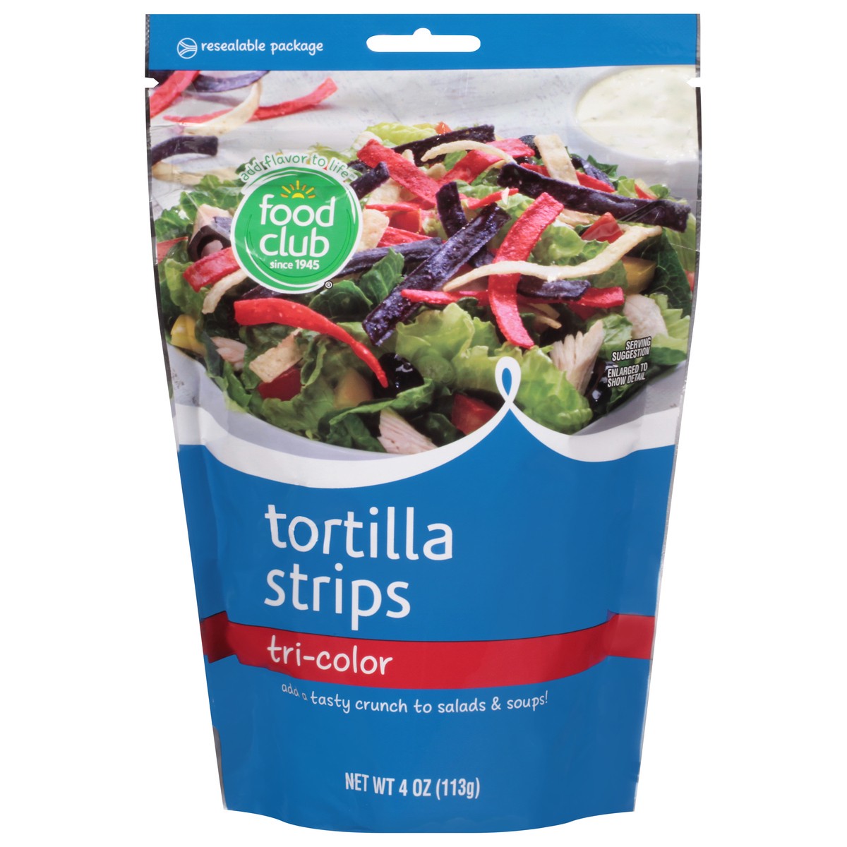 slide 1 of 9, Food Club Tri-Color Tortilla Strips 4 oz, 4 oz