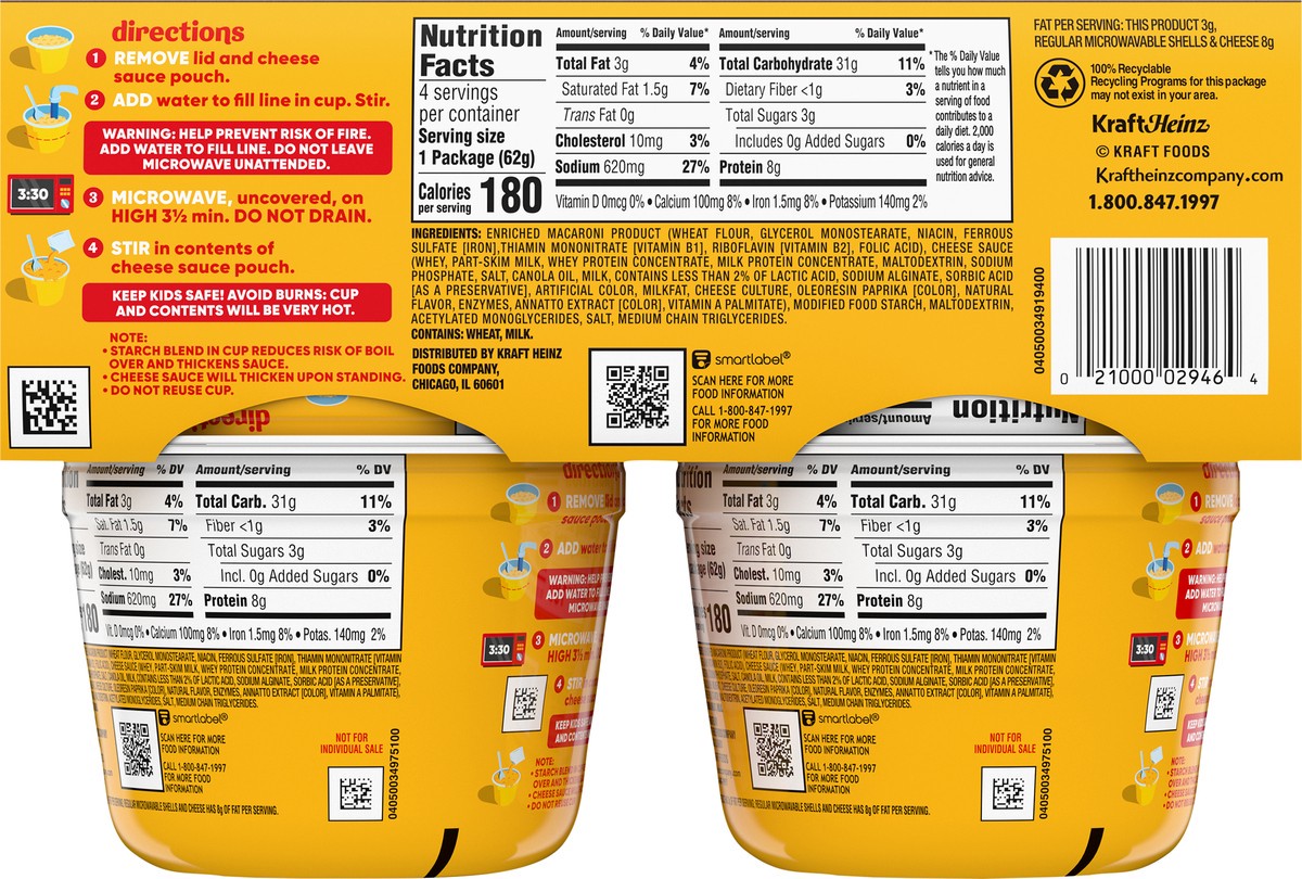 slide 2 of 9, Velveeta Shells & Cheese Microwaveable Shell Pasta with 2% Milk Cheese, 4 ct Pack, 2.19 oz Cups, 4 ct