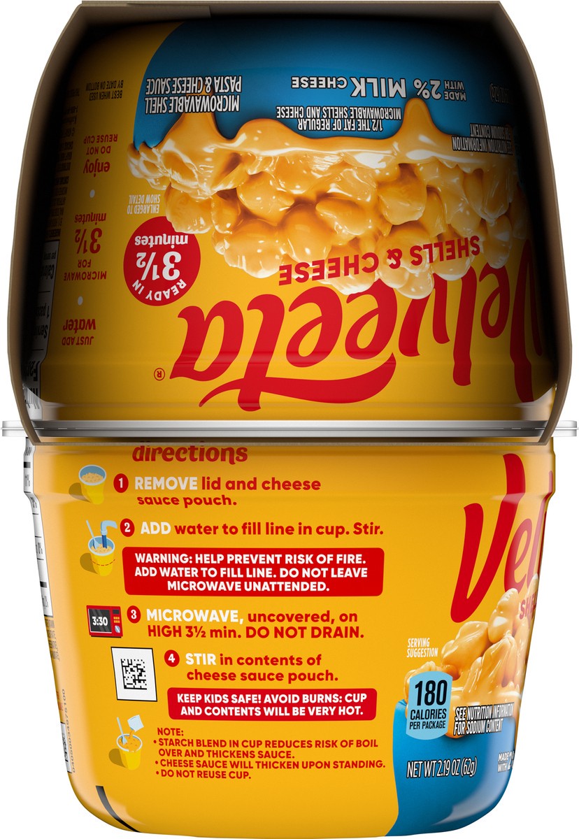 slide 8 of 9, Velveeta Shells & Cheese Microwaveable Shell Pasta with 2% Milk Cheese, 4 ct Pack, 2.19 oz Cups, 4 ct