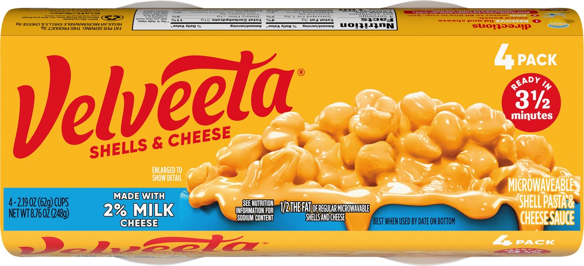 slide 7 of 9, Velveeta Shells & Cheese Microwaveable Shell Pasta with 2% Milk Cheese, 4 ct Pack, 2.19 oz Cups, 4 ct