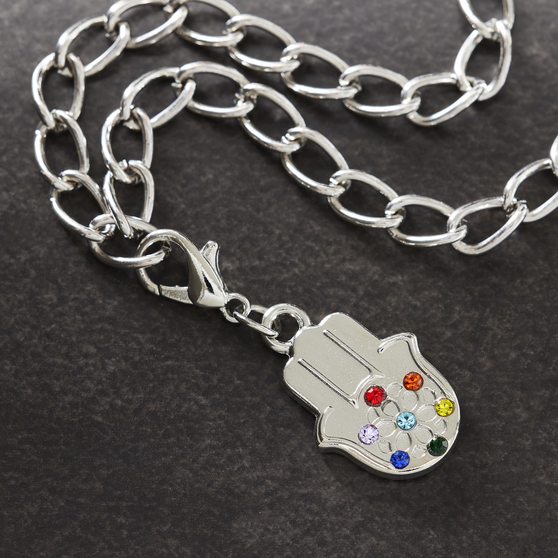 slide 3 of 3, Rhodium Hamsa Charm By Bead Landing, 14 mm charm size