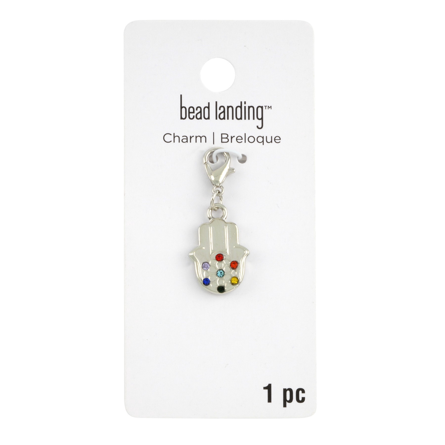 slide 2 of 3, Rhodium Hamsa Charm By Bead Landing, 14 mm charm size