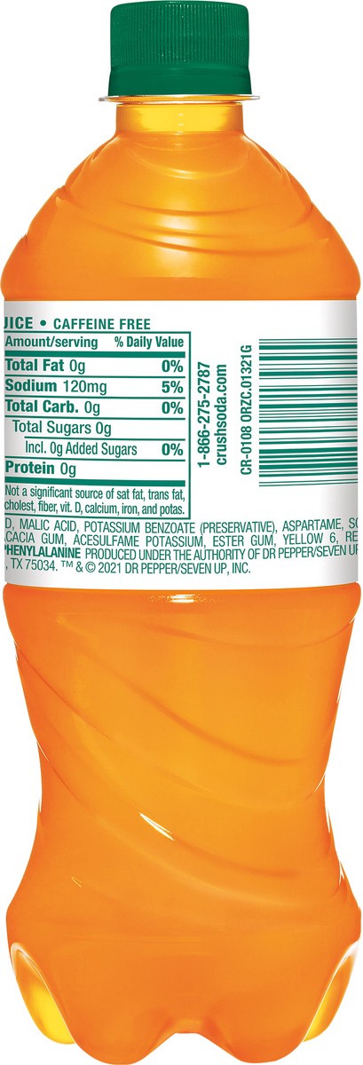 slide 12 of 12, Crush Zero Sugar Orange Soda, 20 fl oz bottle, 20 fl oz