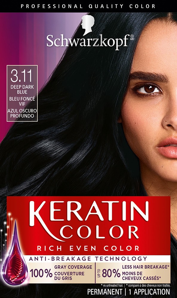 slide 4 of 5, Schwarzkopf Permanent Hair Color, 3.11 Deep Dark Blue, 1 Application - Professionally Inspired Permanent Hair Dye, for up to 80% Less Breakage vs Untreated Hair and up to 100% Gray Coverage, 6.10 fl oz