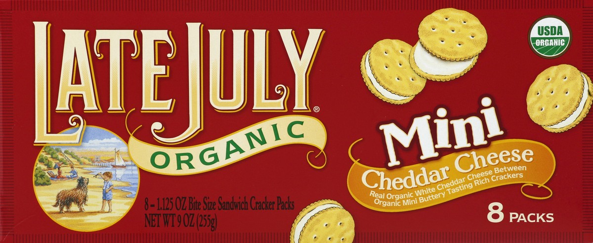 slide 3 of 4, Late July Organic Mini Cheddar Cheese Sandwich Cracker Packs, 8 ct