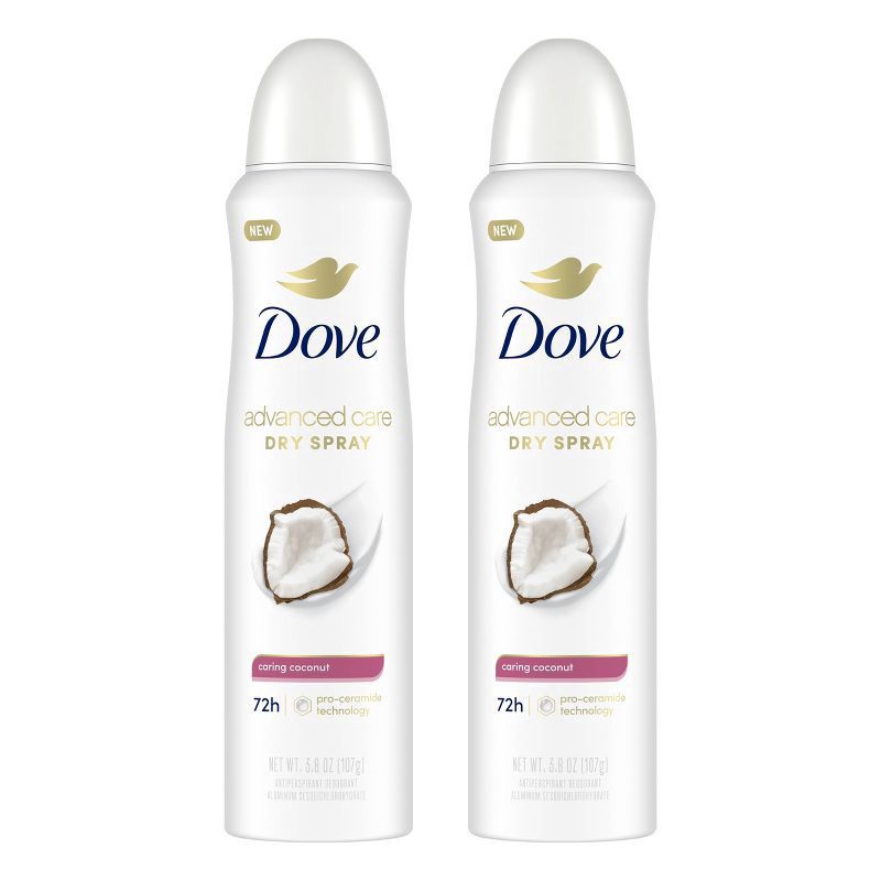 slide 3 of 7, Dove Caring Coconut Antiperspirant Deodorant Dry Spray, 2 ct