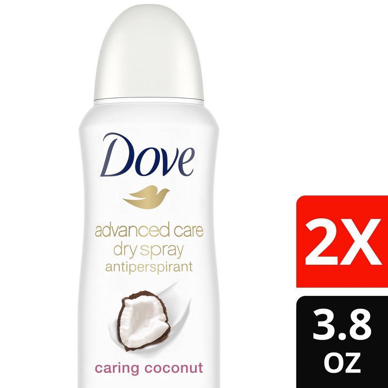 slide 1 of 7, Dove Caring Coconut Antiperspirant Deodorant Dry Spray, 2 ct