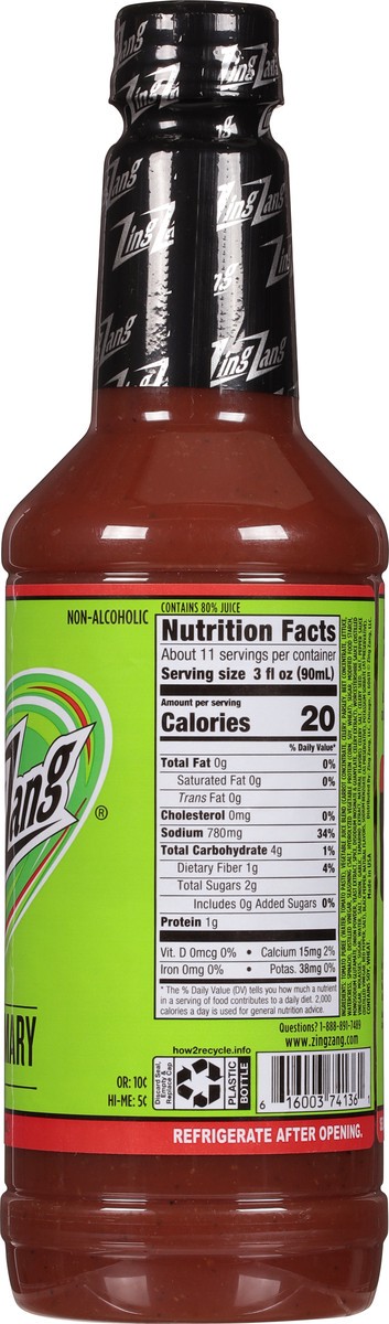 slide 5 of 9, Zing Zang Bloody Mary Mix, Non-Alcoholic Cocktail Mixer, 32 Fl Oz Bottle, 32 oz