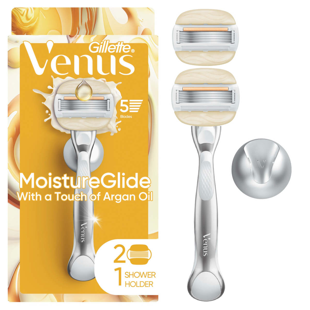 slide 1 of 29, Gillette Venus Moistureglide Women's Razor, Reusable Handle, 2 Razor Blade Refills and Shower Holder, 1 ct