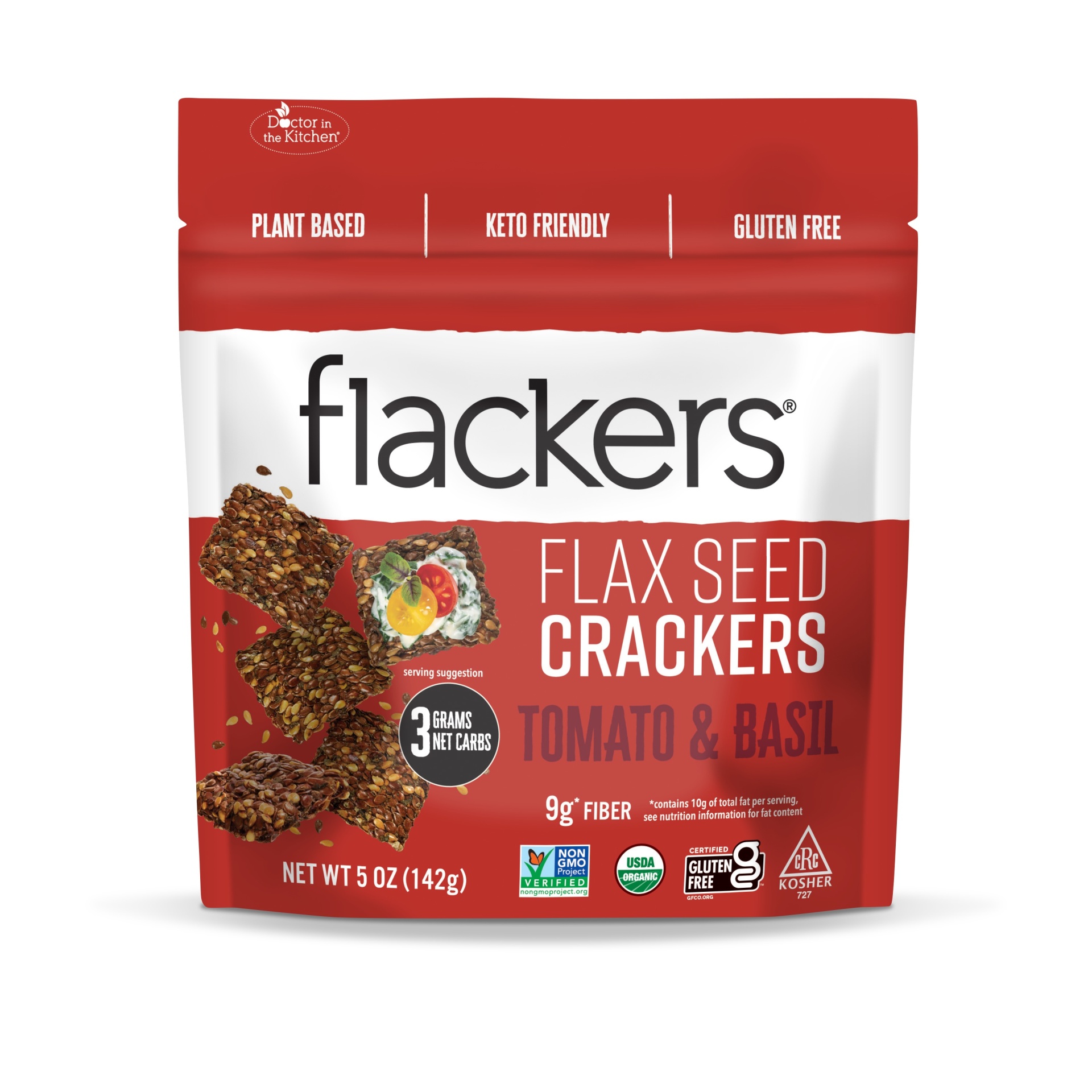 slide 1 of 2, Flackers, Organic Flax Seed Crackers, Tomato & Basil, 5 oz
