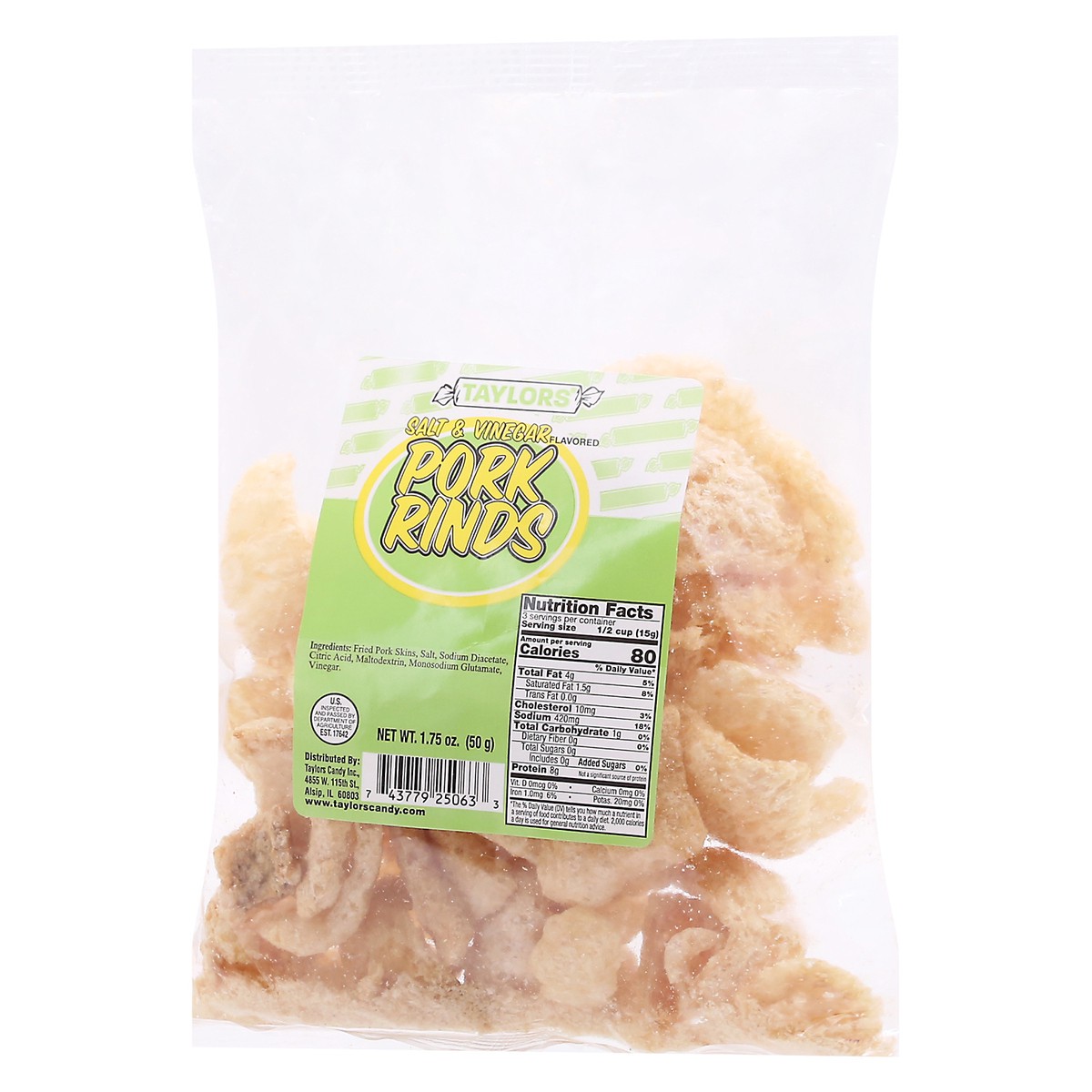slide 9 of 12, Taylor's Salt & Vinegar Flavored Pork Rinds 1.75 oz, 1.75 oz