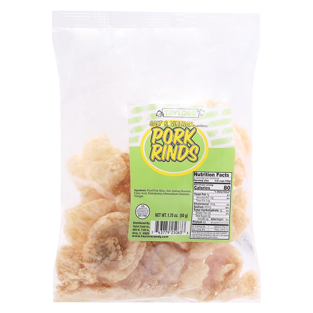 slide 2 of 12, Taylor's Salt & Vinegar Flavored Pork Rinds 1.75 oz, 1.75 oz