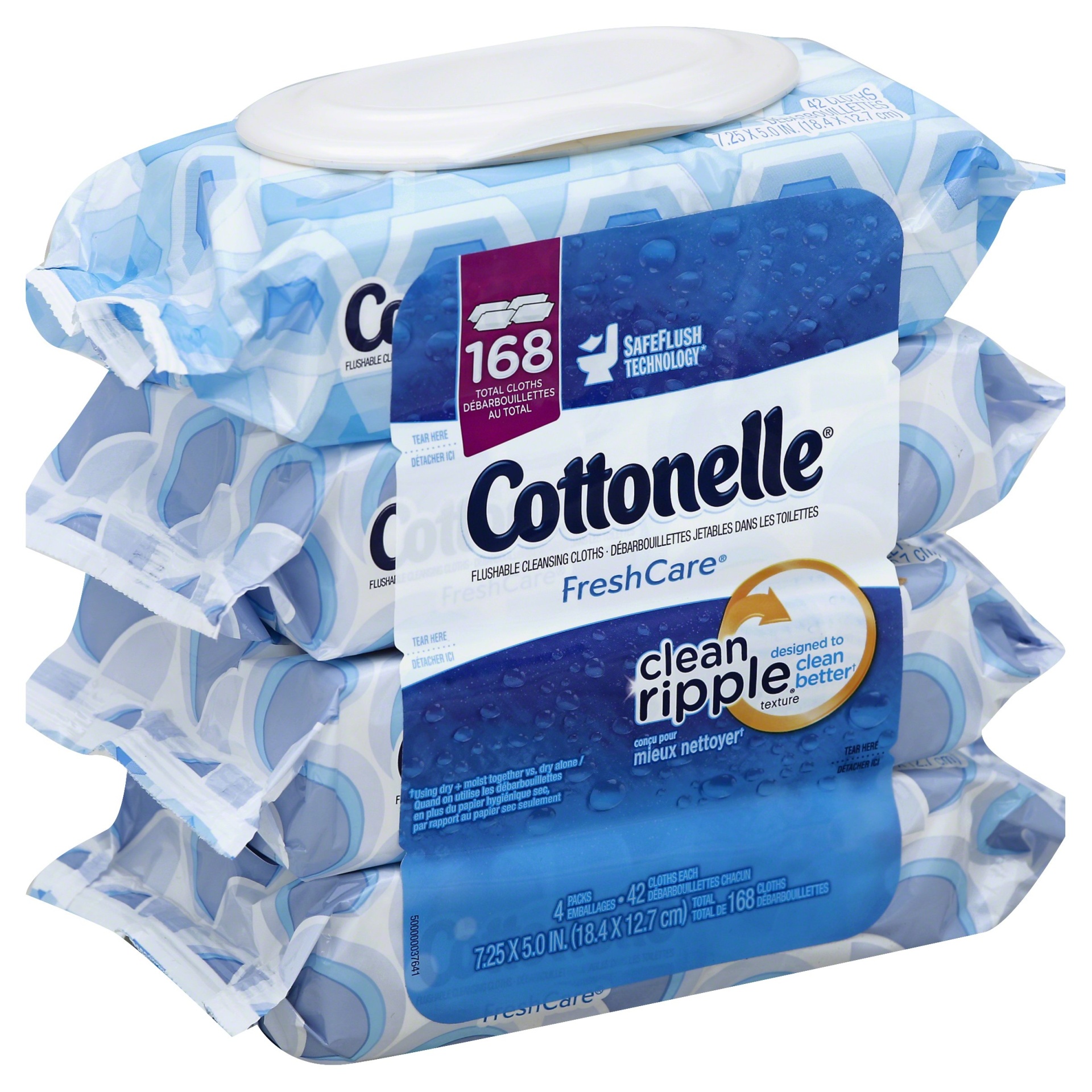 slide 1 of 1, Cottonelle Flushable Wet Wipes, Unscented, 168 Wipes per Pack, 168 cx