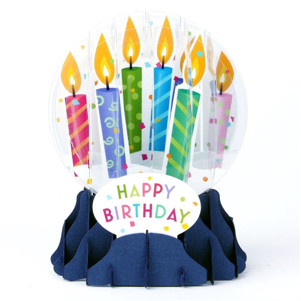 slide 1 of 1, Up with Paper Everyday Pop-Up Greeting Card, Snow Globe, Birthday Candles, 5 in x 3 3/4 in