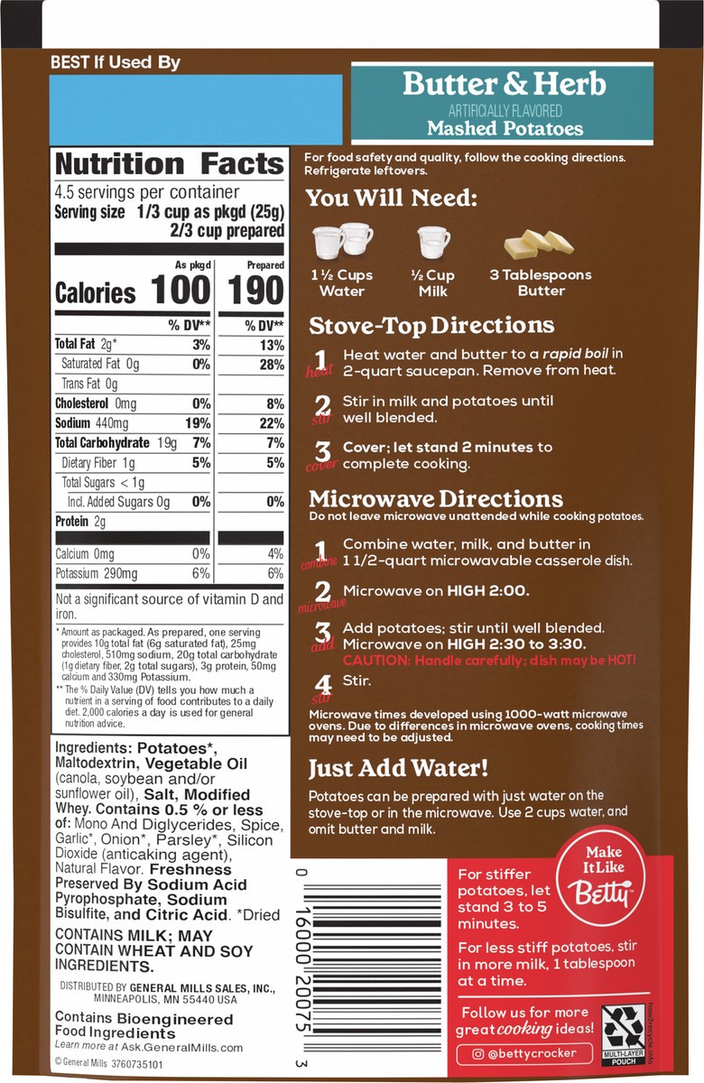 slide 3 of 9, Betty Crocker Butter & Herb Mashed Potatoes, 4 ounces, 4 oz