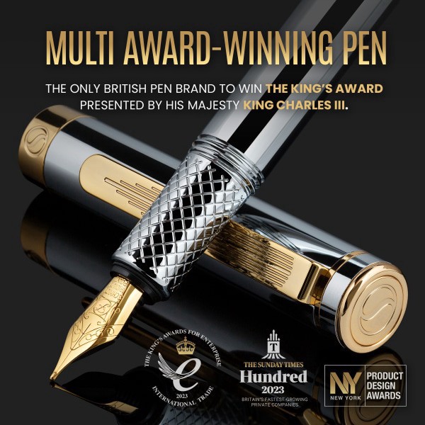 slide 7 of 10, Scriveiner Edc Luxury Fountain Pen, Medium Nib, 0.7 Mm, Silver Chrome Barrel, Black And Blue, 1 ct