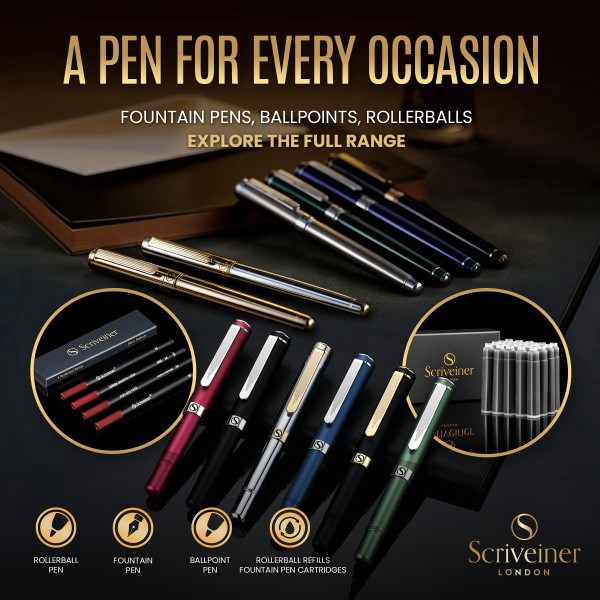 slide 4 of 10, Scriveiner Edc Luxury Fountain Pen, Medium Nib, 0.7 Mm, Silver Chrome Barrel, Black And Blue, 1 ct