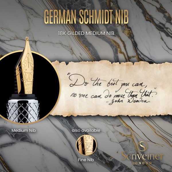 slide 2 of 10, Scriveiner Edc Luxury Fountain Pen, Medium Nib, 0.7 Mm, Silver Chrome Barrel, Black And Blue, 1 ct