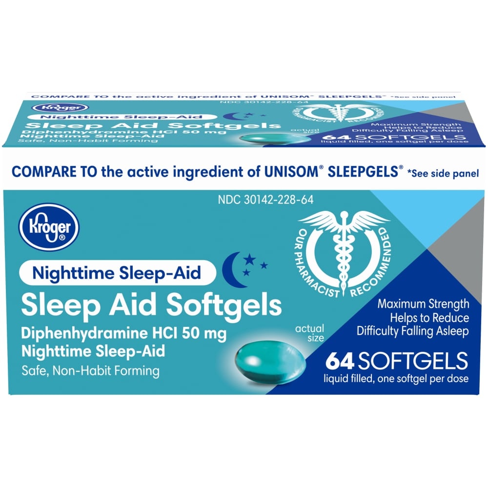 slide 1 of 1, Kroger Nighttime Sleep-Aid Softgels, 64 ct