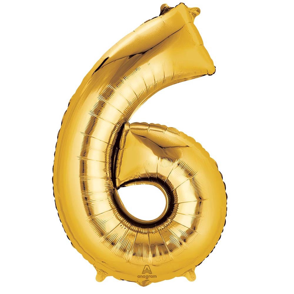 slide 1 of 1, Gold Number 6 Helium Filled Balloon - 34 Inches Big, 1 ct