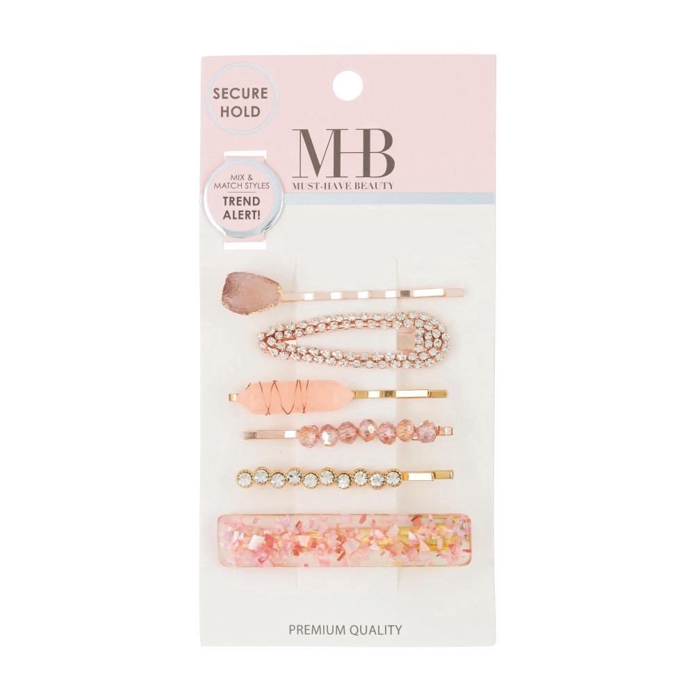 slide 1 of 1, Must Have Beauty Pink Rhinestone & Acrylic Hair Jewelry, 6 ct