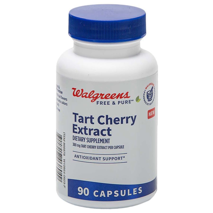 slide 1 of 5, Walgreens Free & Pure Tart Cherry Extract Supplement 1200mg for Antioxidant Support (90 days), 90 ct