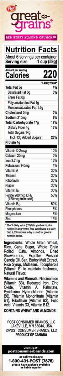 slide 8 of 9, Great Grains Post Red Berry Great Grains Cereal, 13 oz