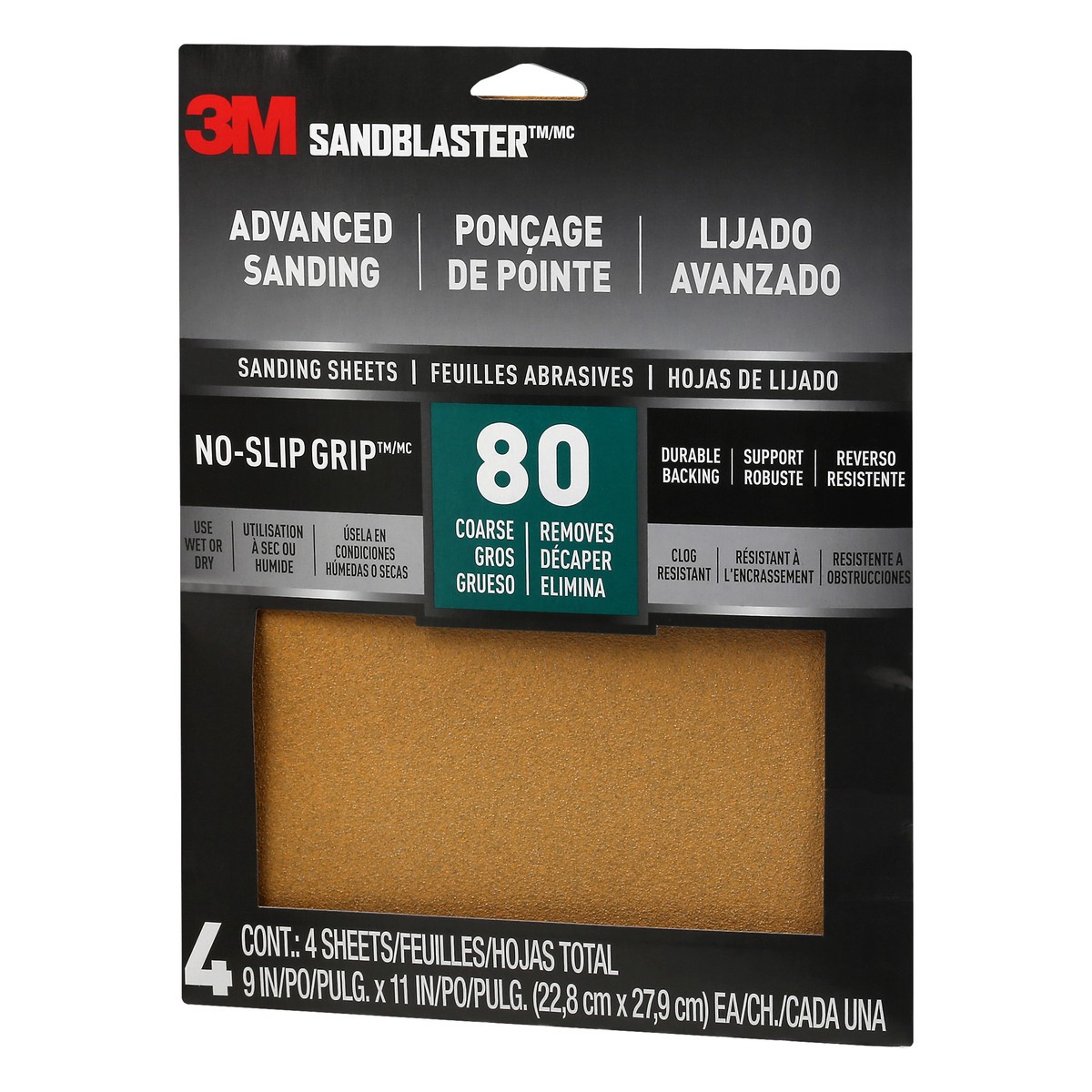 slide 8 of 9, 3M Advanced No-Slip Grip 80 Coarse Removes Sanding Sheets 4 ea, 9 in x 11 in