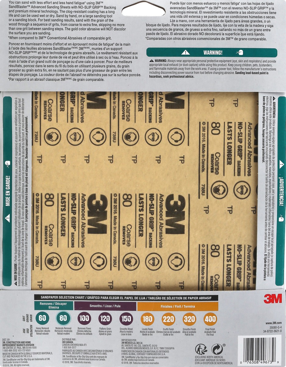 slide 3 of 9, 3M Advanced No-Slip Grip 80 Coarse Removes Sanding Sheets 4 ea, 9 in x 11 in