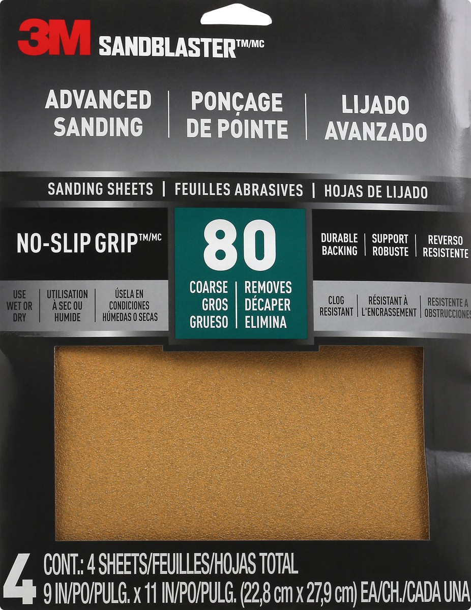 slide 5 of 9, 3M Advanced No-Slip Grip 80 Coarse Removes Sanding Sheets 4 ea, 9 in x 11 in